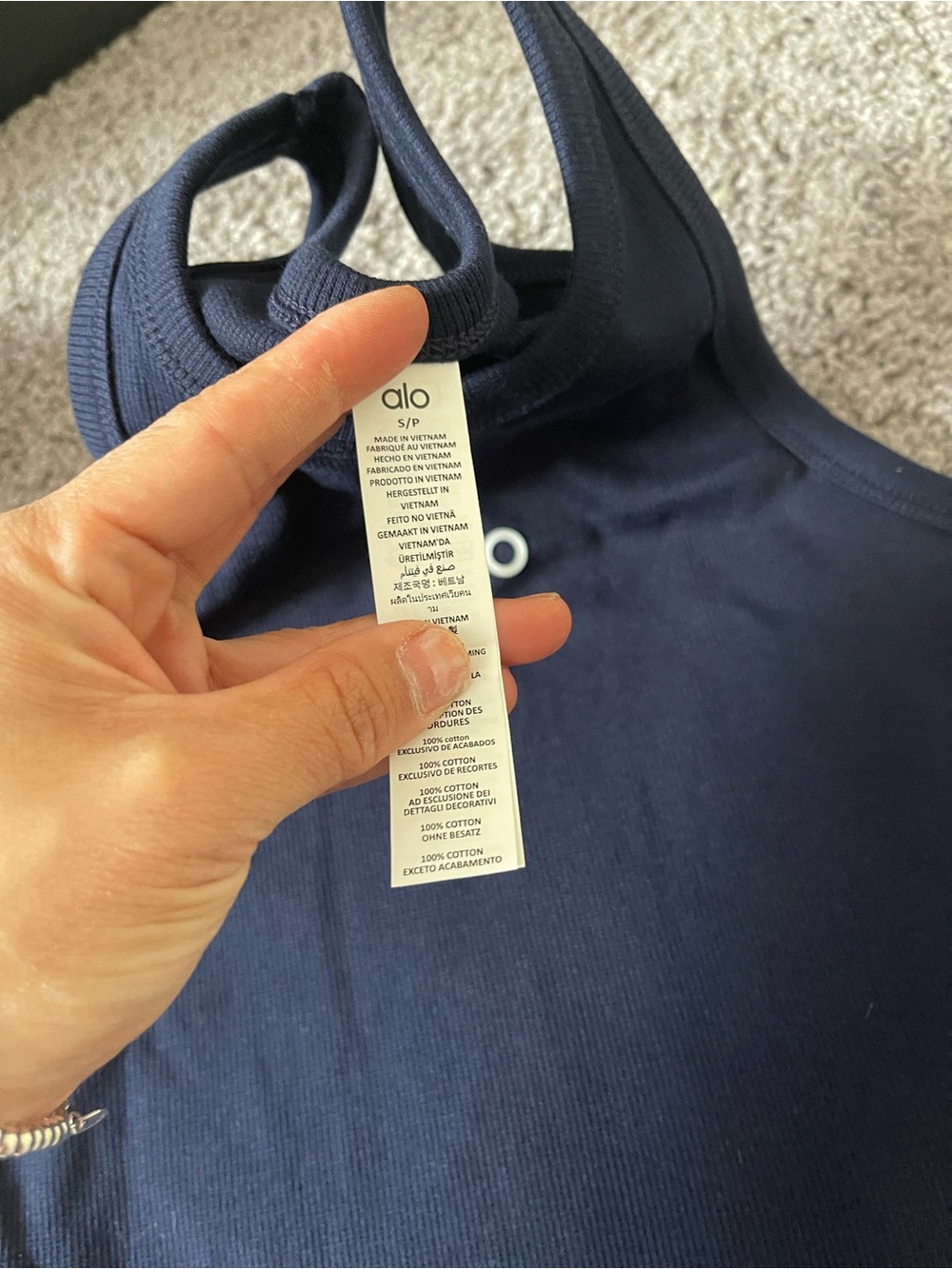 ALO Yoga Navy Ribbed Racerback Crop Tank Top - Picture 4 of 4
